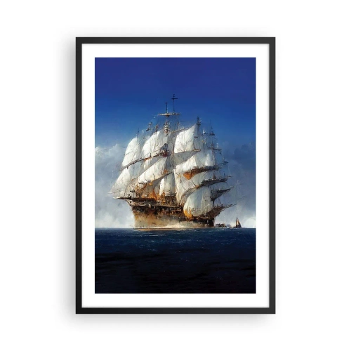 Poster in cornice nera - Una nave a vela in alto mare a vele spiegate alla luce del sole - 50x70cm - The great glory! - Decorazione murale moderna per soggiorno e camera da letto ARTTOR