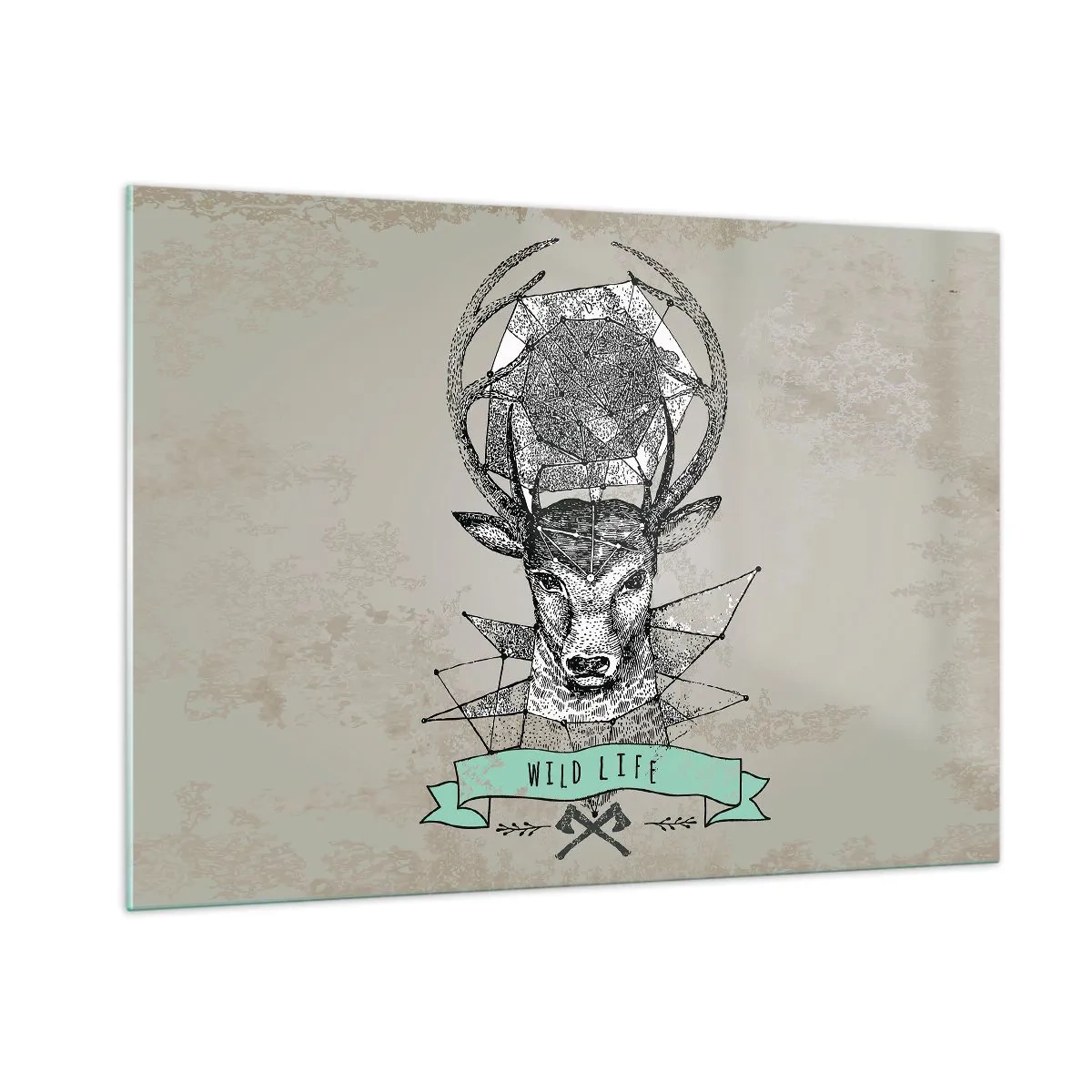 Quadro su vetro - Disegno geometrico di un cervo con la scritta Wild Life - 100x70cm - La visione di Sant'Uberto - Decorazione murale moderna per soggiorno e camera da letto ARTTOR