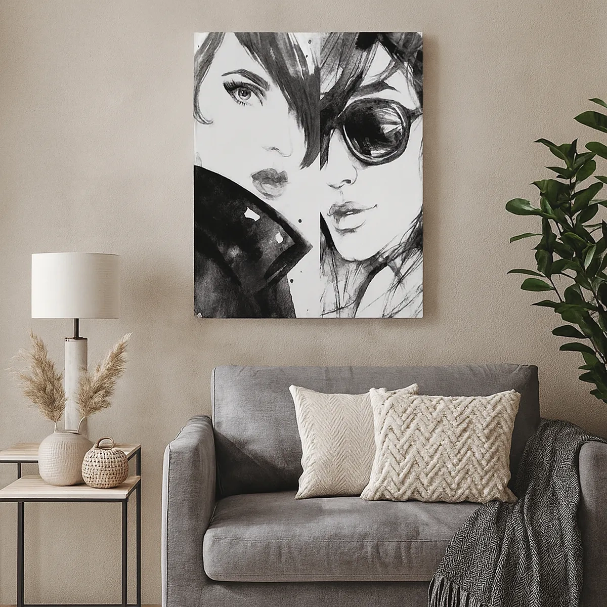 Quadro su tela - Stampe su Tela - Ritratti eleganti di donne in toni monocromatici - 50x70cm - Bellezza moltiplicata - Decorazione murale moderna per soggiorno e camera da letto ARTTOR