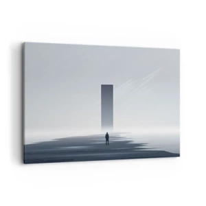 Quadro su tela - Stampe su Tela - Un paesaggio minimalista con una silhouette accanto a un monolite rettangolare - 120x80cm - Opportunità o minaccia? - Decorazione murale moderna per soggiorno e camera da letto ARTTOR