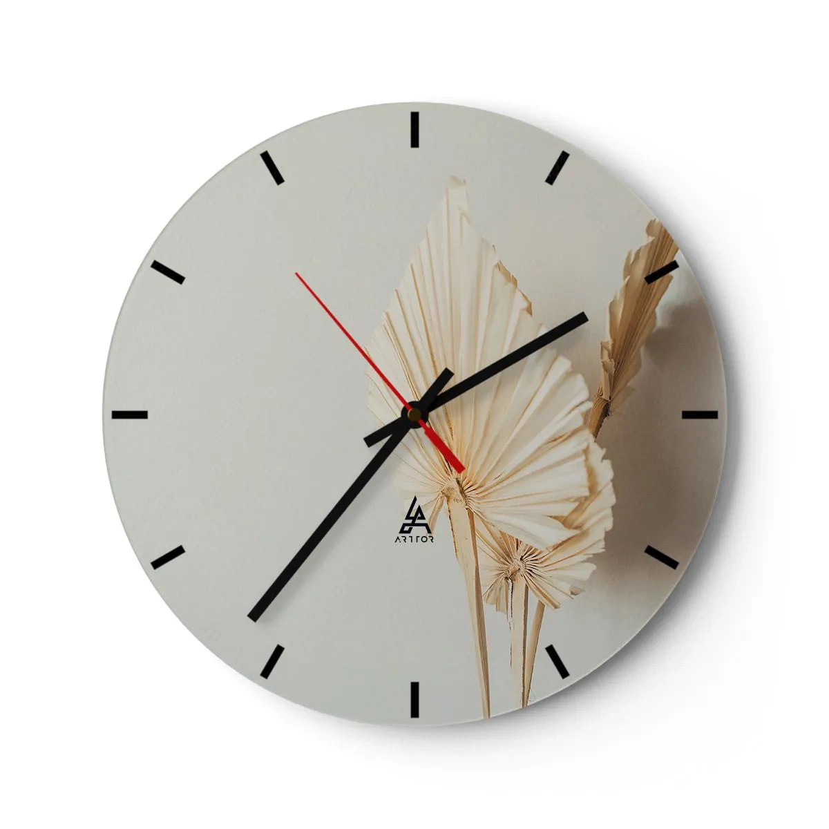 Orologio da parete - Orologio in Vetro - Foglie di palma secche su sfondo beige in stile boho - 30x30cm - Quando serve il sollievo - Decorazione murale moderna per soggiorno, cucina e camera da letto ARTTOR
