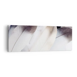 Quadro su tela - Stampe su Tela - Primo piano di piume delicate nelle tonalità del bianco e del grigio - 140x50cm - Quasi angeliche - Decorazione murale moderna per soggiorno e camera da letto ARTTOR