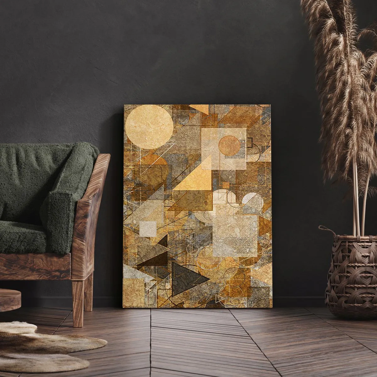 Quadro su tela - Stampe su Tela - Figure geometriche astratte in tonalità calde - 70x100cm - Studio cubista in marrone - Decorazione murale moderna per soggiorno e camera da letto ARTTOR