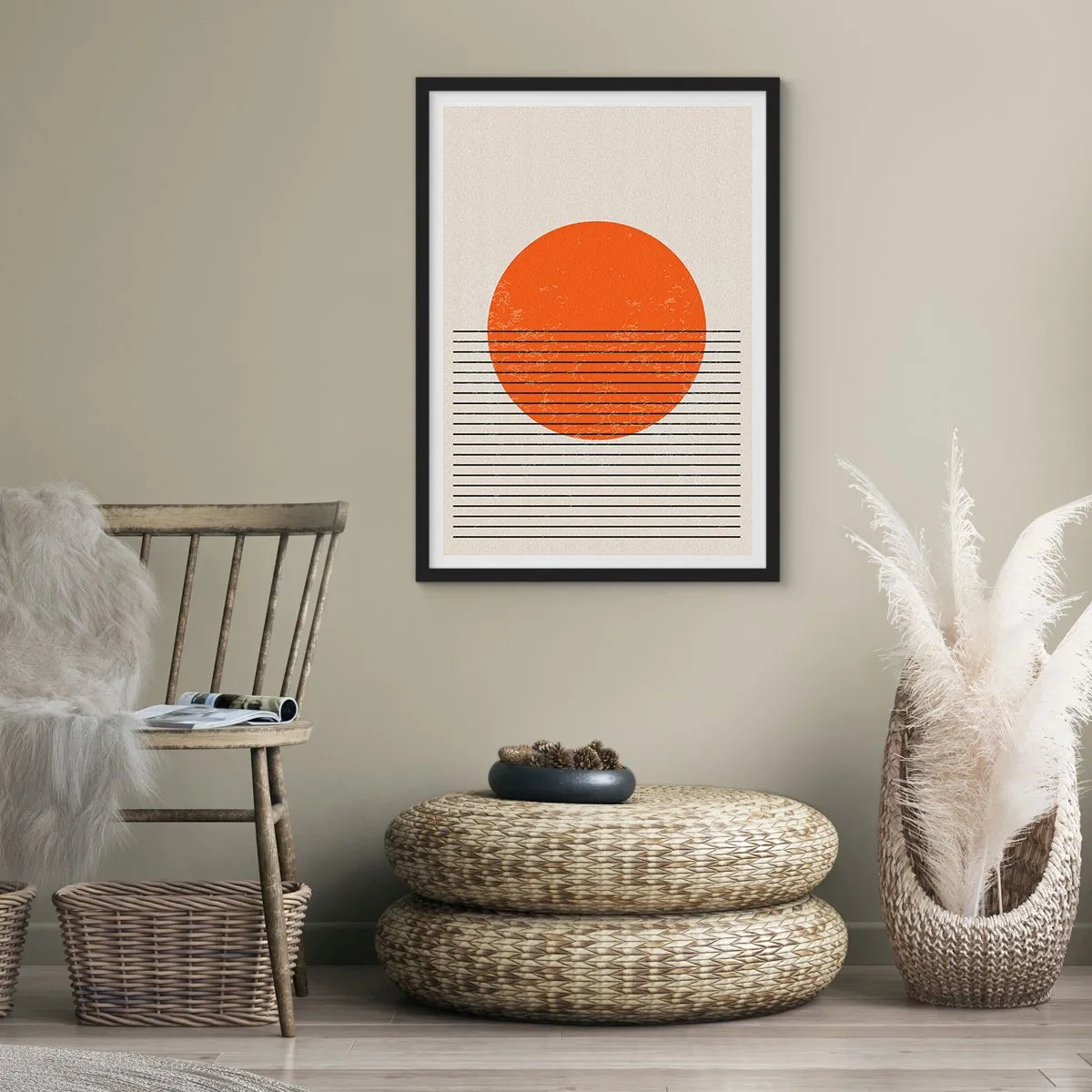 Poster in cornice nera - Un tramonto minimalista in forma geometrica - 50x70cm - Sempre il sole - Decorazione murale moderna per soggiorno e camera da letto ARTTOR
