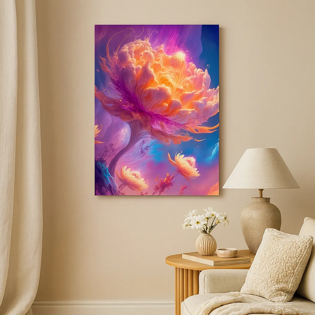 Quadro su tela - Stampe su Tela - Fiori fantastici in un paesaggio cosmico - 50x70cm - Un altro mondo - Decorazione murale moderna per soggiorno e camera da letto ARTTOR