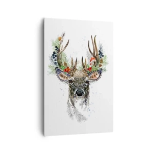 Quadro su tela - Stampe su Tela - Cervo stilizzato con corna decorative su sfondo bianco - 80x120cm - Nell'abito della festa - Decorazione murale moderna per soggiorno e camera da letto ARTTOR