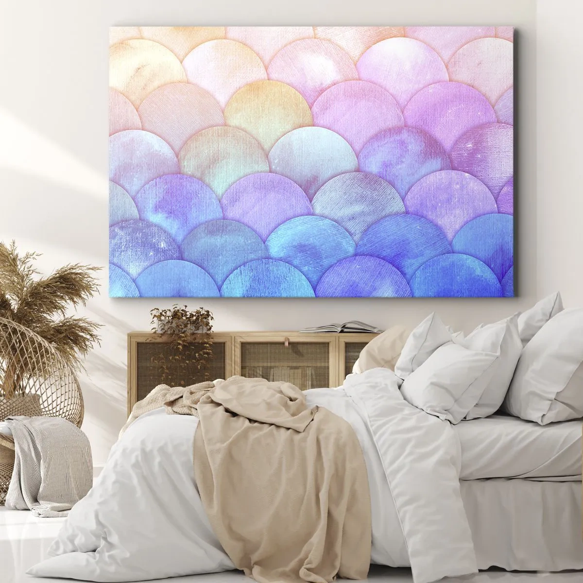 Quadro su tela - Stampe su Tela - Scale astratte in tonalità pastello - 70x50cm - Scaglie perlate - Decorazione murale moderna per soggiorno e camera da letto ARTTOR