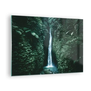 Quadro su vetro - Una cascata in mezzo alla fitta vegetazione tropicale - 70x50cm - Terme tropicali - Decorazione murale moderna per soggiorno e camera da letto ARTTOR
