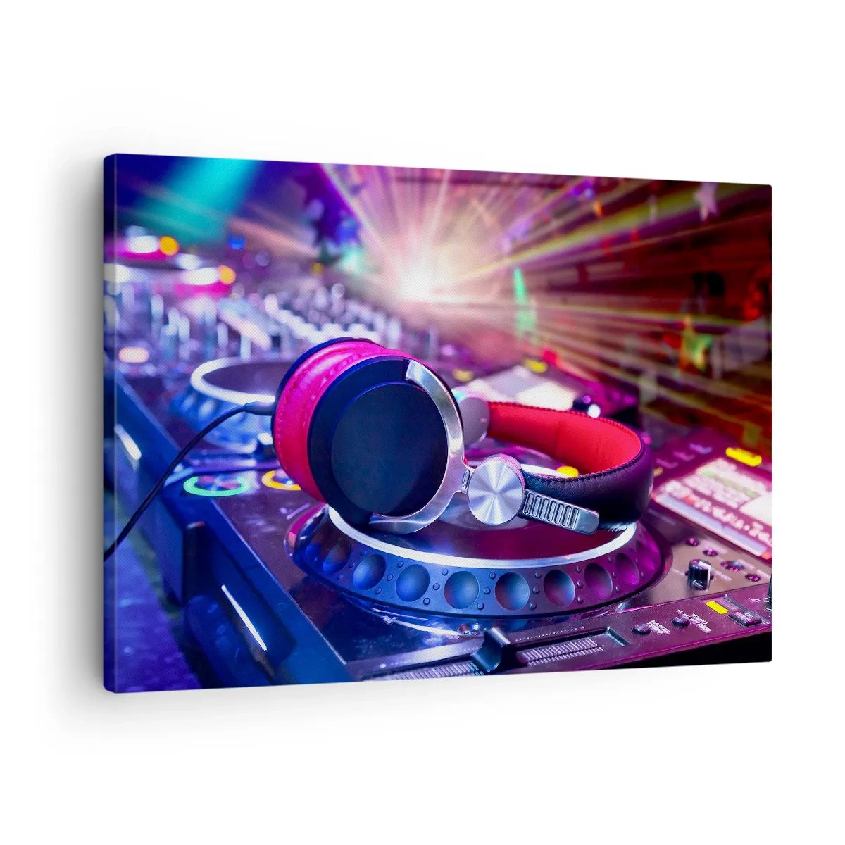 Quadro su tela - Stampe su Tela - Cuffie da DJ su una console illuminata dai riflettori a una festa - 70x50cm - Sarà fantastico - Decorazione murale moderna per soggiorno e camera da letto ARTTOR