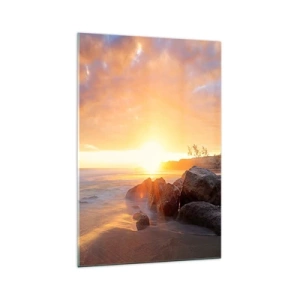 Quadro su vetro - Tramonto sulla costa rocciosa - 70x100cm - La luminosa brezza della sera - Decorazione murale moderna per soggiorno e camera da letto ARTTOR