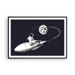 Poster in cornice nera - Astronauta su un razzo nello spazio - 100x70cm - Surfista spaziale - Decorazione murale moderna per soggiorno e camera da letto ARTTOR
