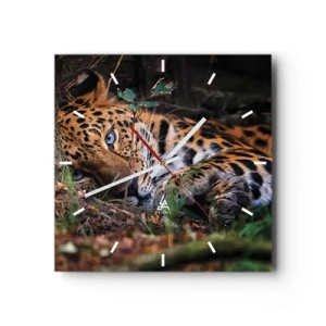 Orologio da parete - Orologio in Vetro - Un leopardo sdraiato all'ombra degli alberi - 30x30cm - Fidati di me - Decorazione murale moderna per soggiorno e camera da letto ARTTOR