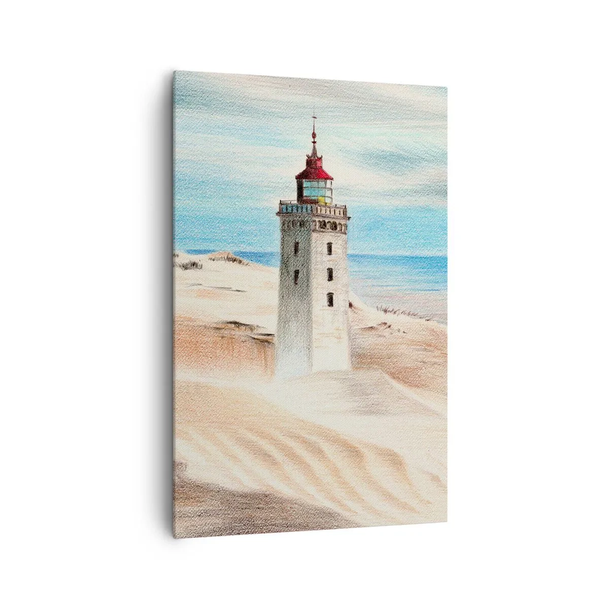 Quadro su tela - Stampe su Tela - Un faro circondato da dune di sabbia e un cielo azzurro - 80x120cm - Sempre guardando il mare - Decorazione murale moderna per soggiorno e camera da letto ARTTOR