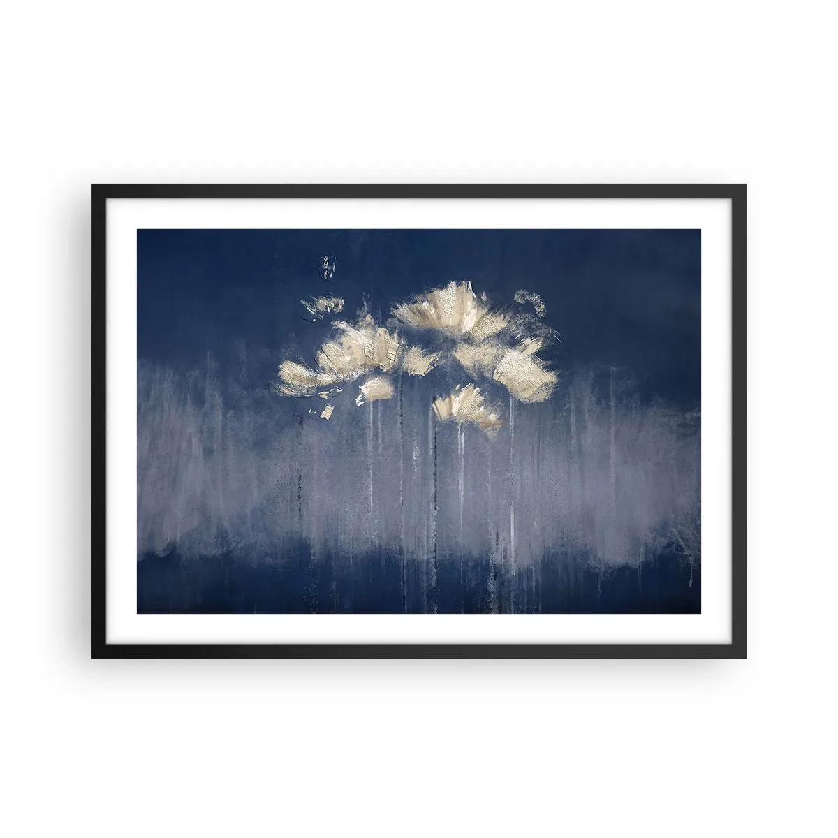 Poster in cornice nera - Delicati fiori su sfondo blu - 70x50cm - Come petali al vento - Decorazione murale moderna per soggiorno e camera da letto ARTTOR
