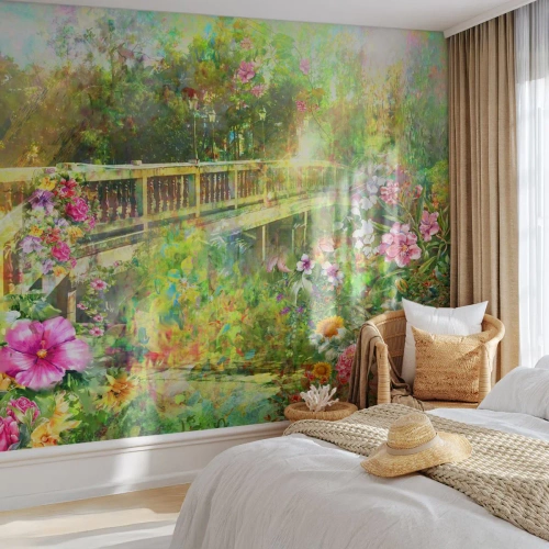 Fotomurali Premium Canvas - Il ponte dei sospiri primaverili - Paesaggio, Fiori, Giardino - 400x280 cm