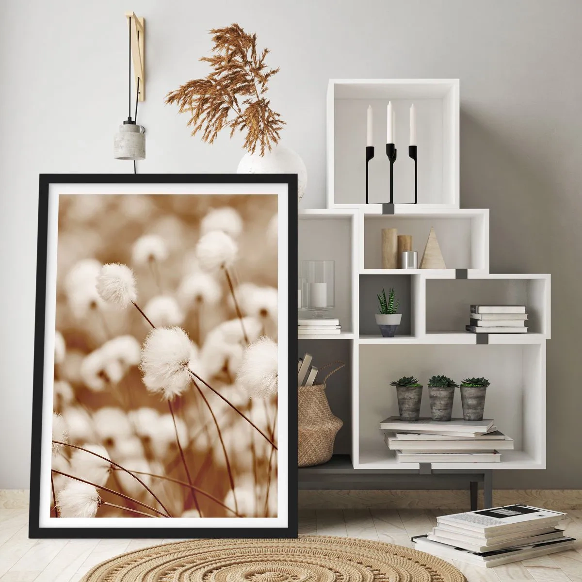 Poster in cornice nera - Soffici fili d'erba in uno scatto delicato - 50x70cm - Campo di morbidezza - Decorazione murale moderna per soggiorno e camera da letto ARTTOR