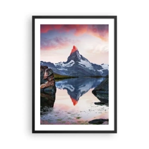 Poster in cornice nera - Una montagna riflessa in un lago al tramonto - 50x70cm - Il cuore dei monti è rovente - Decorazione murale moderna per soggiorno e camera da letto ARTTOR