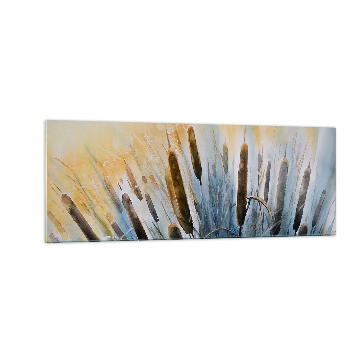 Quadro su vetro - Canne pittoresche sotto i raggi del sole - 140x50cm - Fresco dell'acqua, calore del sole - Decorazione murale moderna per soggiorno e camera da letto ARTTOR