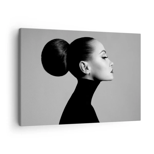 Quadro su tela - Stampe su Tela - Profilo di una donna in bianco e nero con un elegante chignon - 70x50cm - La Nefertiti di oggi - Decorazione murale moderna per soggiorno e camera da letto ARTTOR