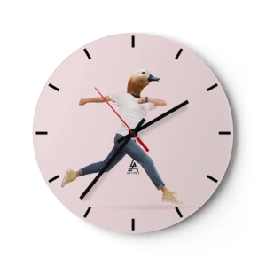 Orologio da parete - Orologio in Vetro - Una figura in movimento con la testa di un uccello su uno sfondo chiaro - 30x30cm - Un pizzico di assurdo - Decorazione murale moderna per soggiorno, cucina e camera da letto ARTTOR