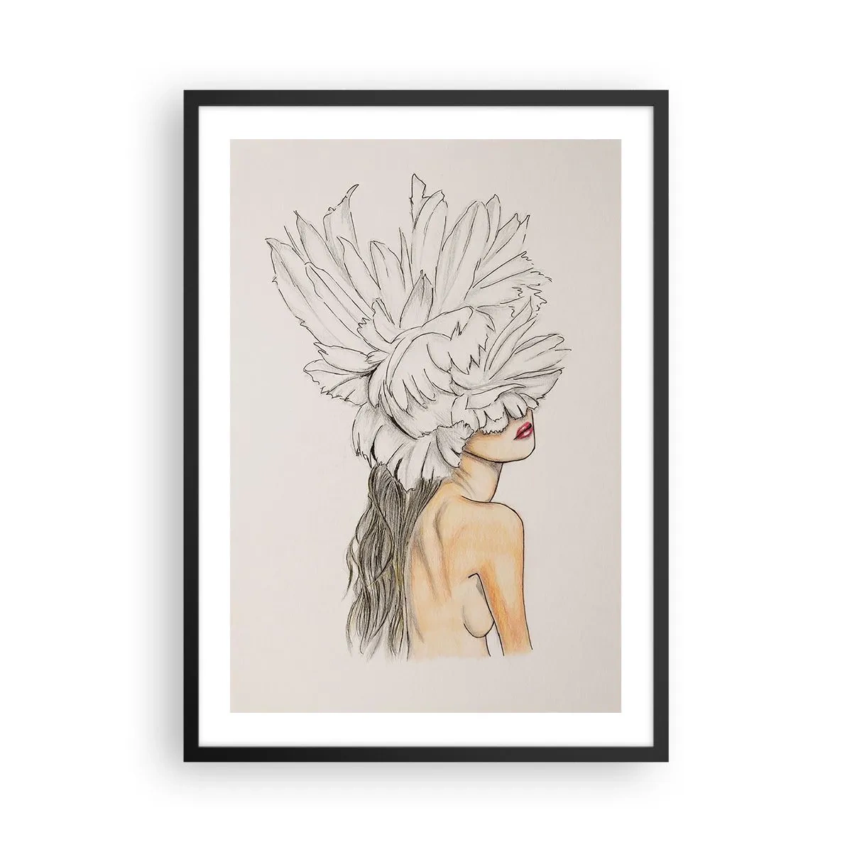 Poster in cornice nera - Ritratto di donna con cappello di piume in stile artistico - 50x70cm - Bellezza coronata - Decorazione murale moderna per soggiorno e camera da letto ARTTOR