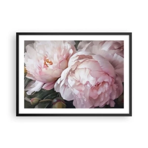 Poster in cornice nera - Delicate peonie rosa in piena fioritura - 70x50cm - L'attimo della fioritura - Decorazione murale moderna per soggiorno e camera da letto ARTTOR
