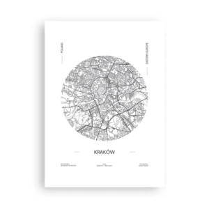 Poster - Una mappa minimalista di Cracovia in un cerchio - 50x70cm - Anatomia di Cracovia - Decorazione murale moderna per soggiorno e camera da letto ARTTOR