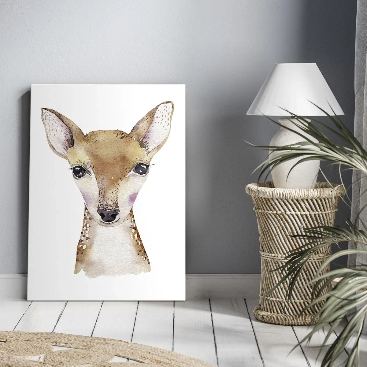 Quadro su tela - Stampe su Tela - Ritratto ad acquerello di un giovane capriolo su sfondo bianco - 80x120cm - La natura dell'innocenza - Decorazione murale moderna per soggiorno e camera da letto ARTTOR