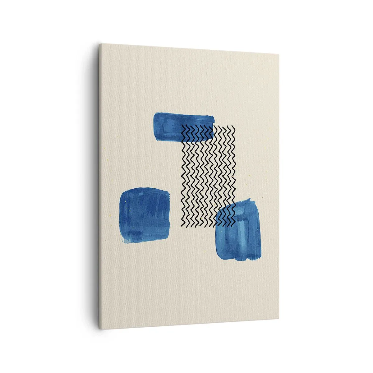Quadro su tela - Stampe su Tela - Composizione astratta con macchie blu e linee ondulate - 50x70cm - Quartetto astratto - Decorazione murale moderna per soggiorno e camera da letto ARTTOR