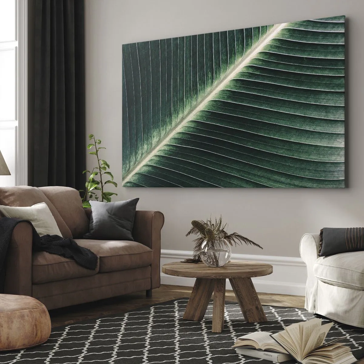 Quadro su tela - Stampe su Tela - Primo piano della struttura di una foglia verde - 100x70cm - Il ritmo della natura - Decorazione murale moderna per soggiorno e camera da letto ARTTOR