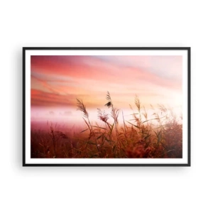 Poster in cornice nera - Un campo d'erba sullo sfondo di un pittoresco tramonto - 100x70cm - Aquiloni, denti di leone, vento - Decorazione murale moderna per soggiorno e camera da letto ARTTOR