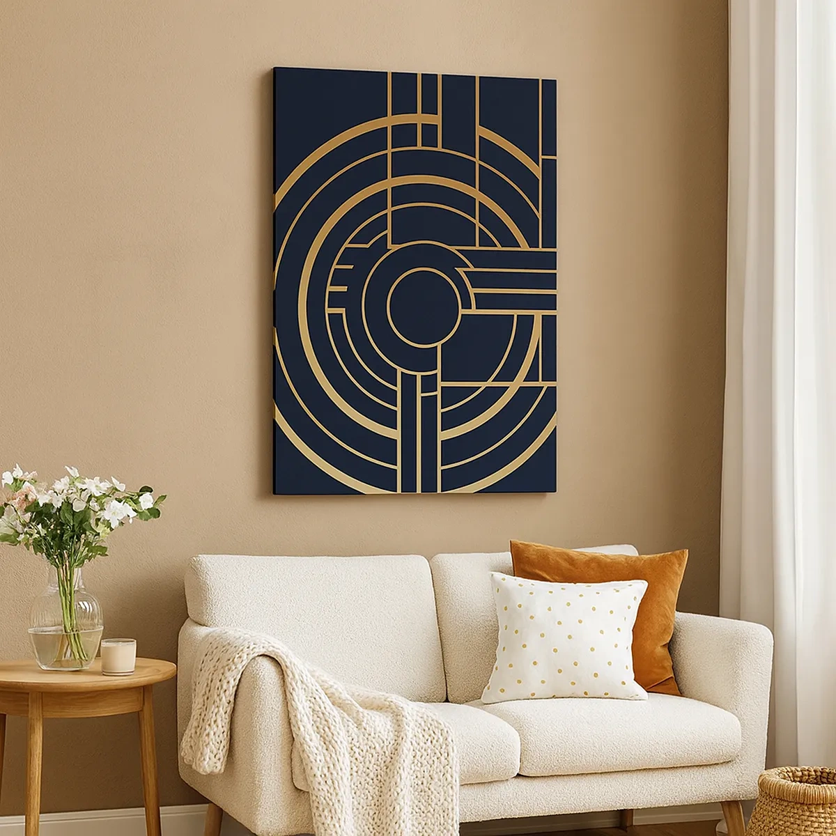 Quadro su tela - Stampe su Tela - Motivo geometrico con linee dorate - 50x70cm - Il giro delle cose - Decorazione murale moderna per soggiorno e camera da letto ARTTOR