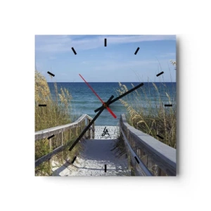 Orologio da parete - Orologio in Vetro - Sentiero per la spiaggia con vista mare - 30x30cm - Al sole, al vento - Decorazione murale moderna per soggiorno e camera da letto ARTTOR
