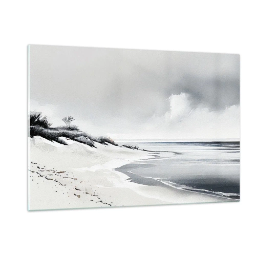 Quadro su vetro - Spiaggia bianca e nera con orizzonte e mare calmo - 120x80cm - Insieme da sempre - Decorazione murale moderna per soggiorno e camera da letto ARTTOR