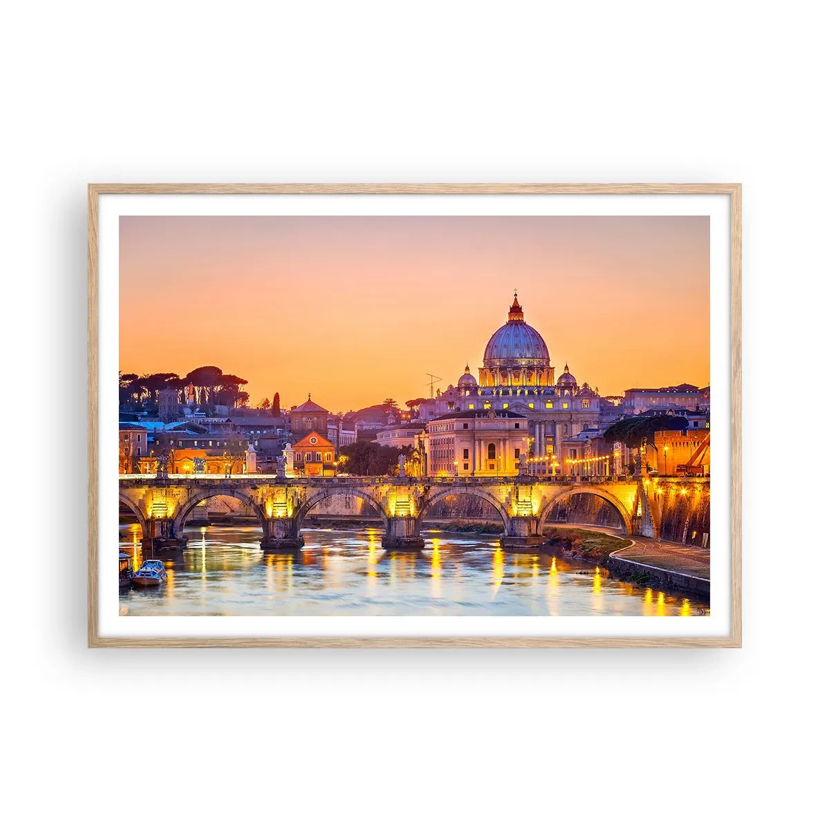 Poster in cornice rovere chiaro - Tramonto sulla Città Eterna - 100x70 cm