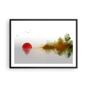 Poster in cornice nera - Tramonto astratto su un lago con riflesso - 70x50cm - Promessa di pace - Decorazione murale moderna per soggiorno e camera da letto ARTTOR