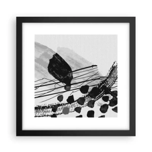 Poster in cornice nera - Astrazione organica in bianco e nero - 30x30 cm