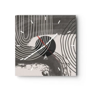 Orologio da parete - Orologio in Vetro - Linee geometriche e ovali in tonalità monocromatiche - 30x30cm - L'ovale vittorioso - Decorazione murale moderna per soggiorno e camera da letto ARTTOR