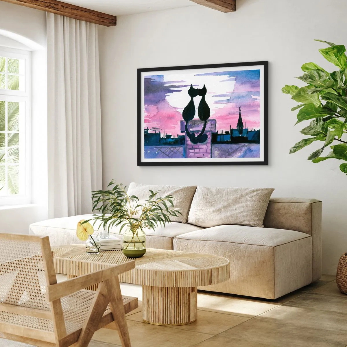 Poster in cornice nera - Appuntamento sotto la luna - 91x61 cm