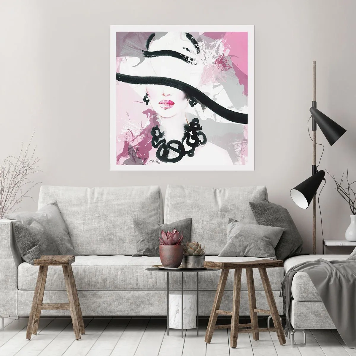 Poster - Ritratto di donna in nero e rosa - 40x40 cm