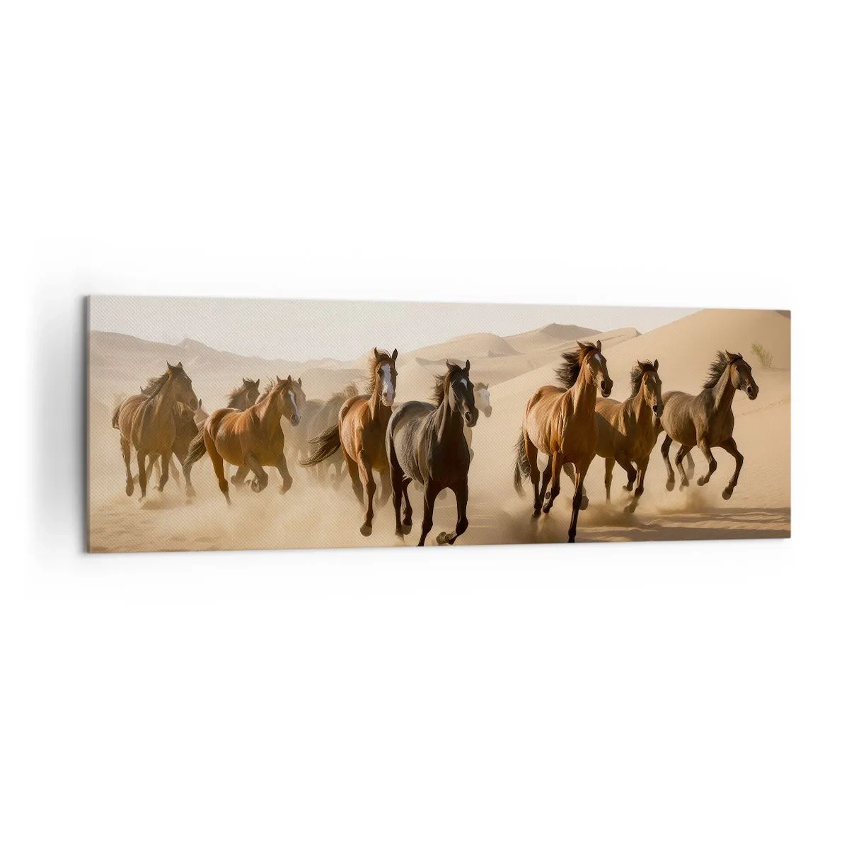 Quadro su tela - Stampe su Tela - Cavalli al galoppo sullo sfondo del deserto - 160x50cm - Liberi come il vento - Decorazione murale moderna per soggiorno e camera da letto ARTTOR