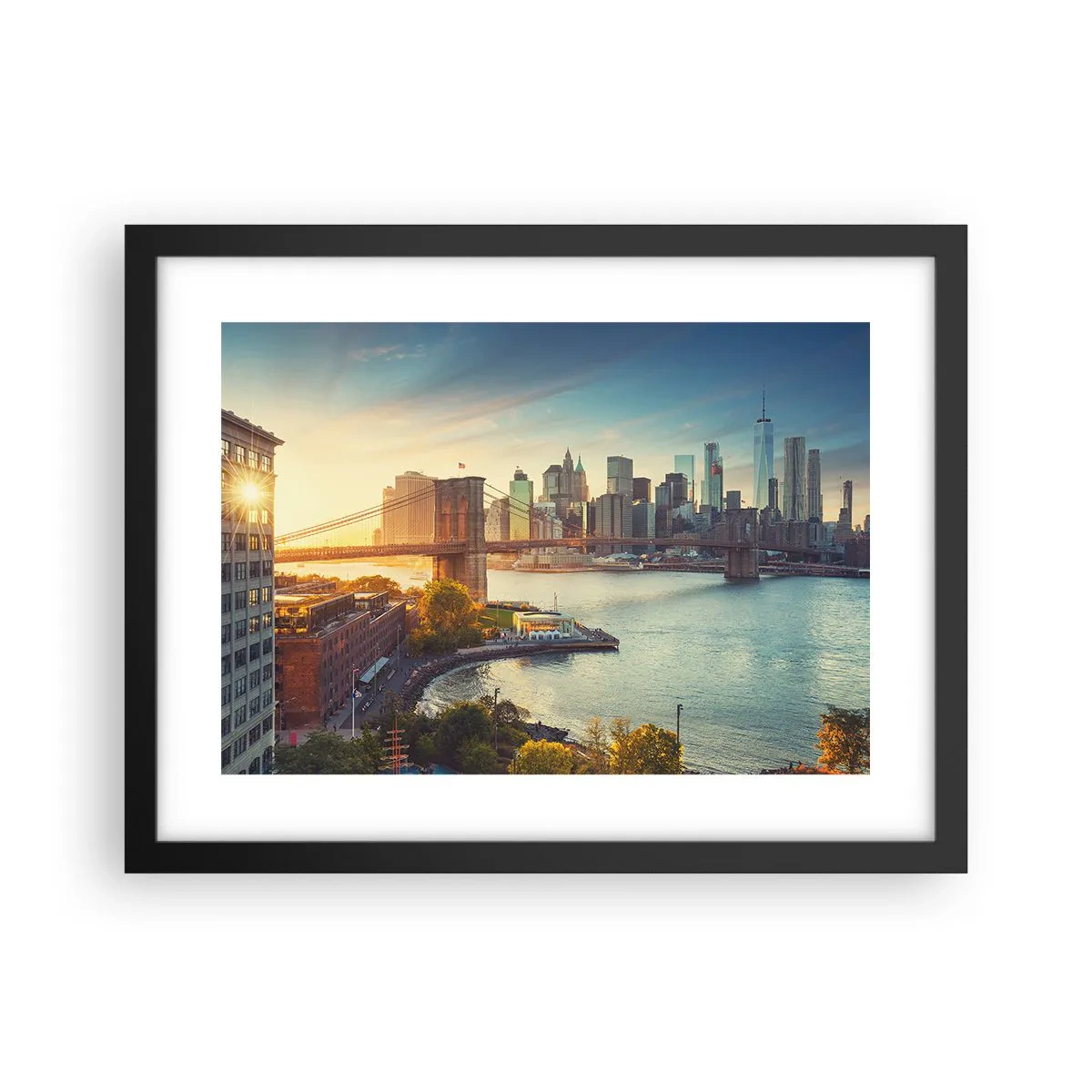 Poster in cornice nera - L'alba nella grande città - 40x30 cm