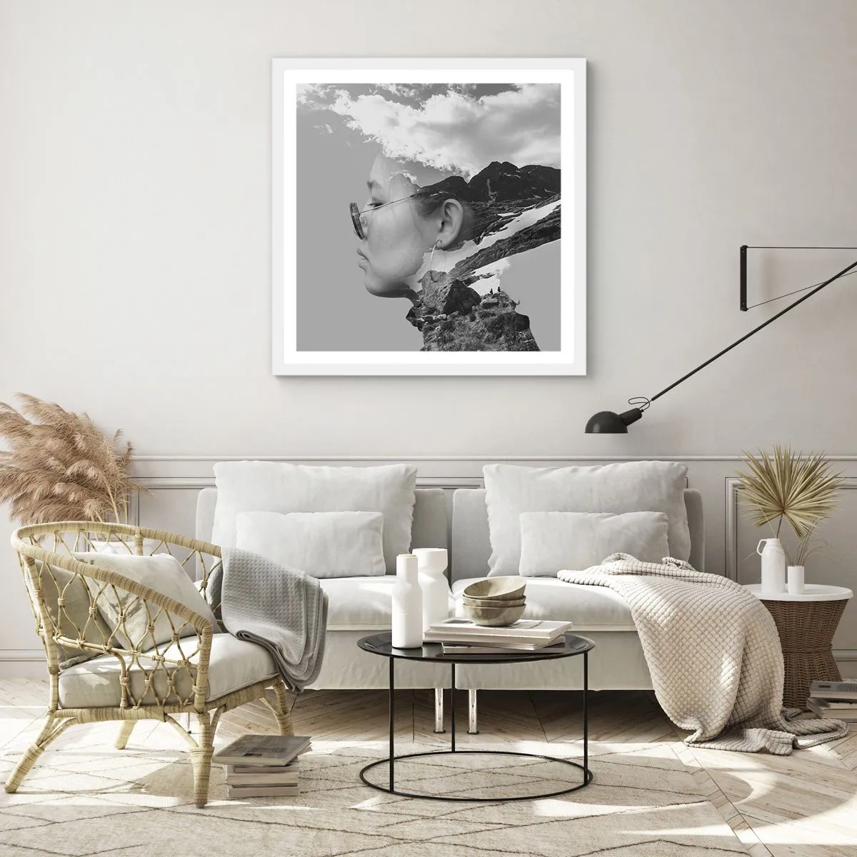 Poster in cornice bianca - Ritratto montano nuvoloso - 60x60 cm