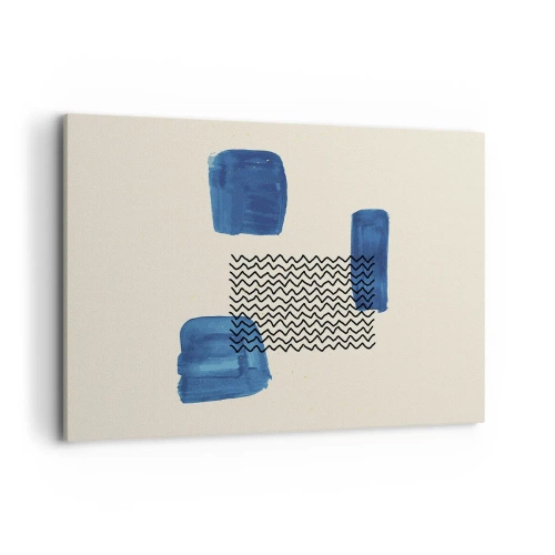 Quadro su tela - Stampe su Tela - Composizione astratta con macchie blu e linee ondulate - 120x80cm - Quartetto astratto - Decorazione murale moderna per soggiorno e camera da letto ARTTOR