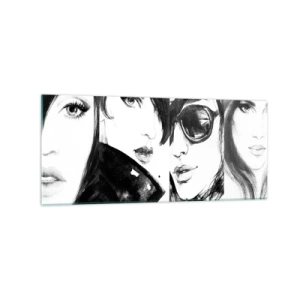 Quadro su vetro - Ritratti eleganti di donne in toni monocromatici - 120x50cm - Bellezza moltiplicata - Decorazione murale moderna per soggiorno e camera da letto ARTTOR