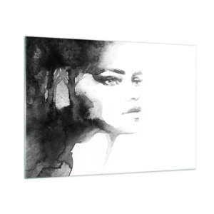 Quadro su vetro - Ritratto di donna ad acquerello in bianco e nero - 100x70cm - Fatta di mistero e di nebbia - Decorazione murale moderna per soggiorno e camera da letto ARTTOR