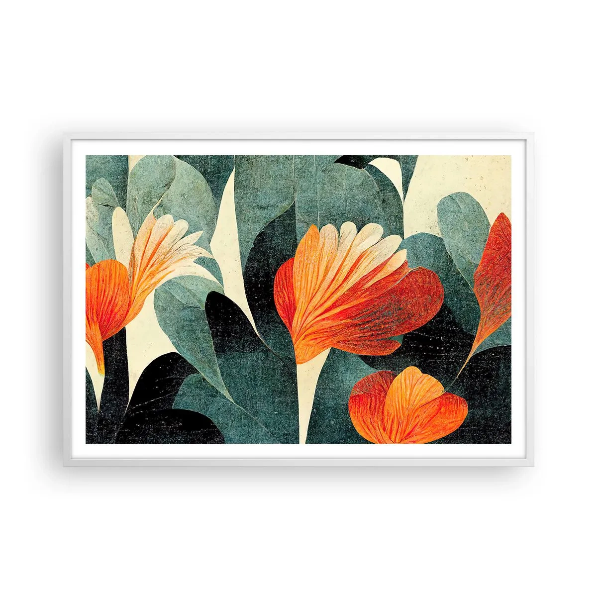 Poster in cornice bianca - Caldo dei tropici e fresco del verde - 100x70 cm