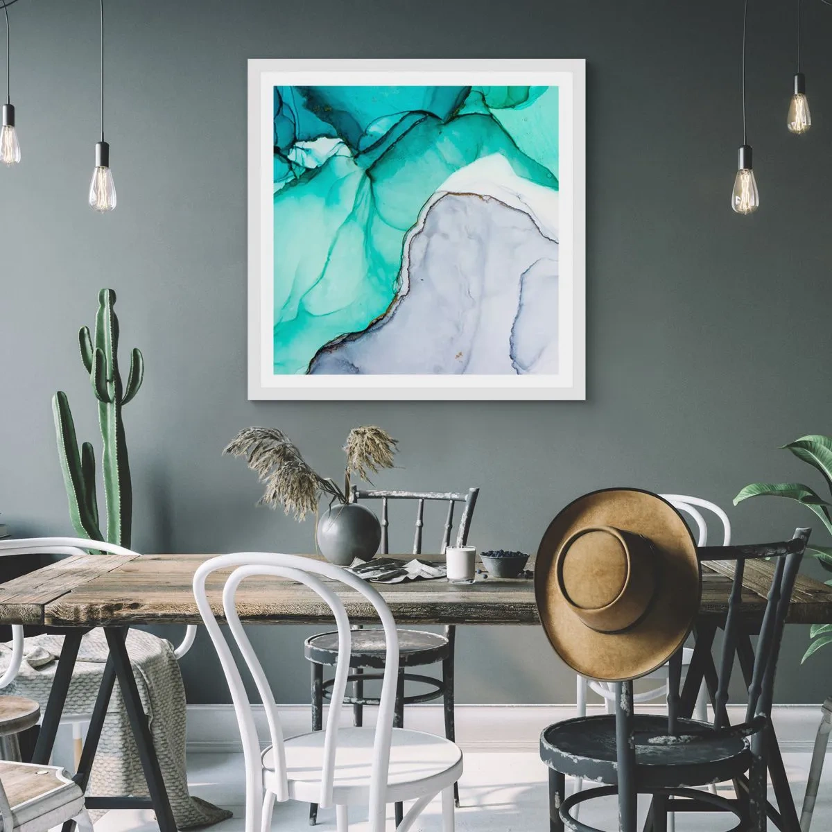 Poster in cornice bianca - Studio in turchese - 40x40 cm