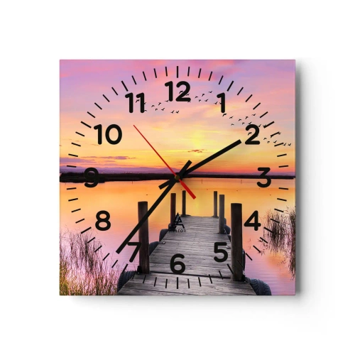 Orologio da parete - Orologio in Vetro - Alba viola e silenziosa - 30x30 cm