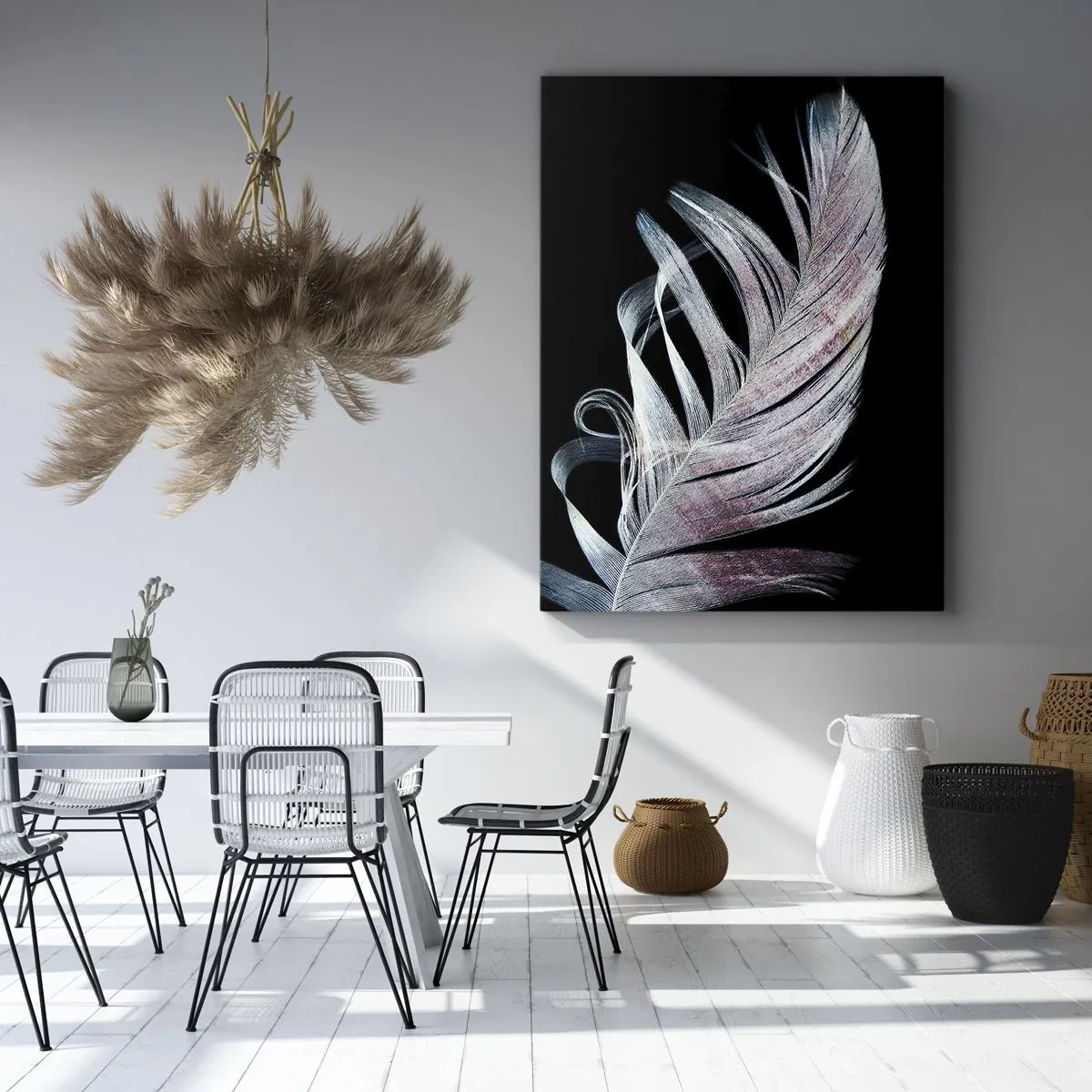 Quadro su tela - Stampe su Tela - Una piuma delicata su uno sfondo nero in un approccio artistico - 70x100cm - Pensa al tocco - Decorazione murale moderna per soggiorno e camera da letto ARTTOR